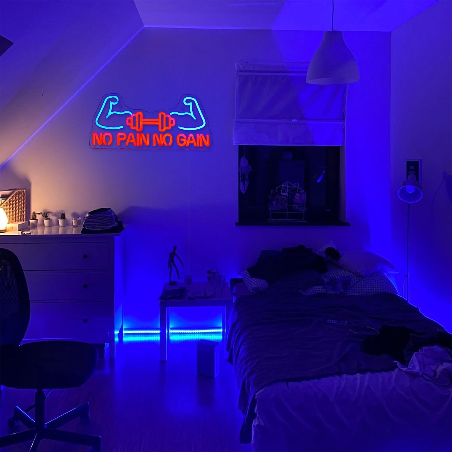 Nessun dolore, nessun guadagno, segno al neon della palestra, manubrio al neon LED, 43 cm x 33 cm, acrilico, montaggio a parete