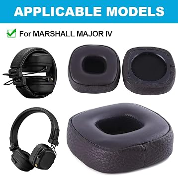 Marshall Major IV (4) Kablosuz Kulak Üstü Kulaklıklar Protein Deri ve Bellek Köpüğü ile Kulak Yastığı Pedleri, Onarım Parçası (Siyah)