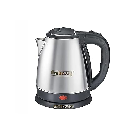 Embassy Amaze Plus Electric Kettle (14289) with Stainless Steel Body, 1.5 Litre, Used for Boiling Water, Making Tea and Coffee, Instant Noodles, Soup etc. 1500 Watt (Silver)