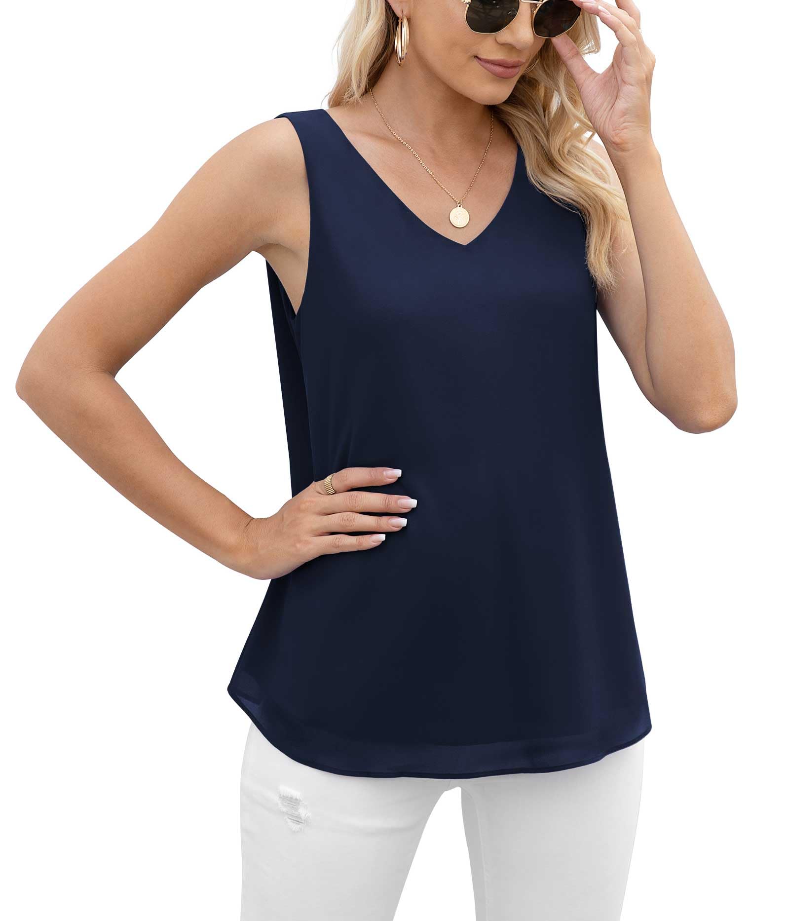 Jouica Women's Summer Sleeveless Chiffon Blouse Business Casual Tank Flowy Tops for Women