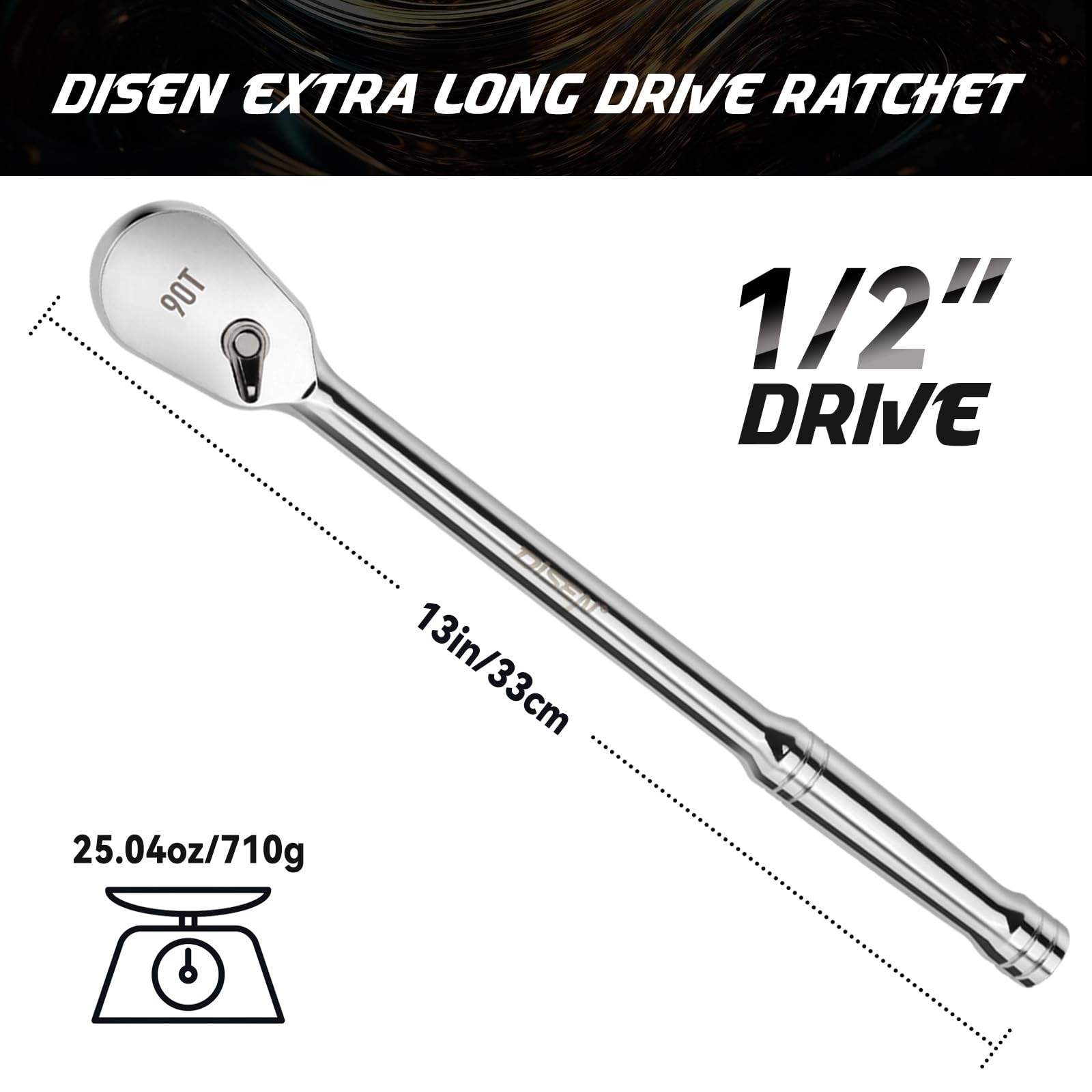 DISEN Extra Long Ratchet - 14" Handle, 90-Tooth -2