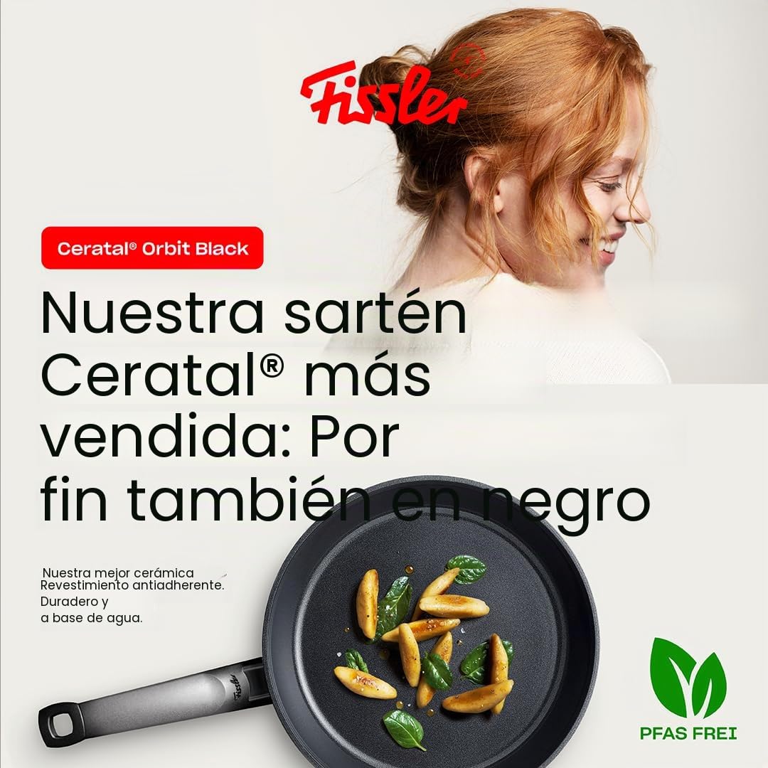 Fissler Ceratal Comfort Orbit Black Sartén de aluminio, con revestimiento cerámico, diámetro de 24 cm, sartén cerámica antiadherente, inducción