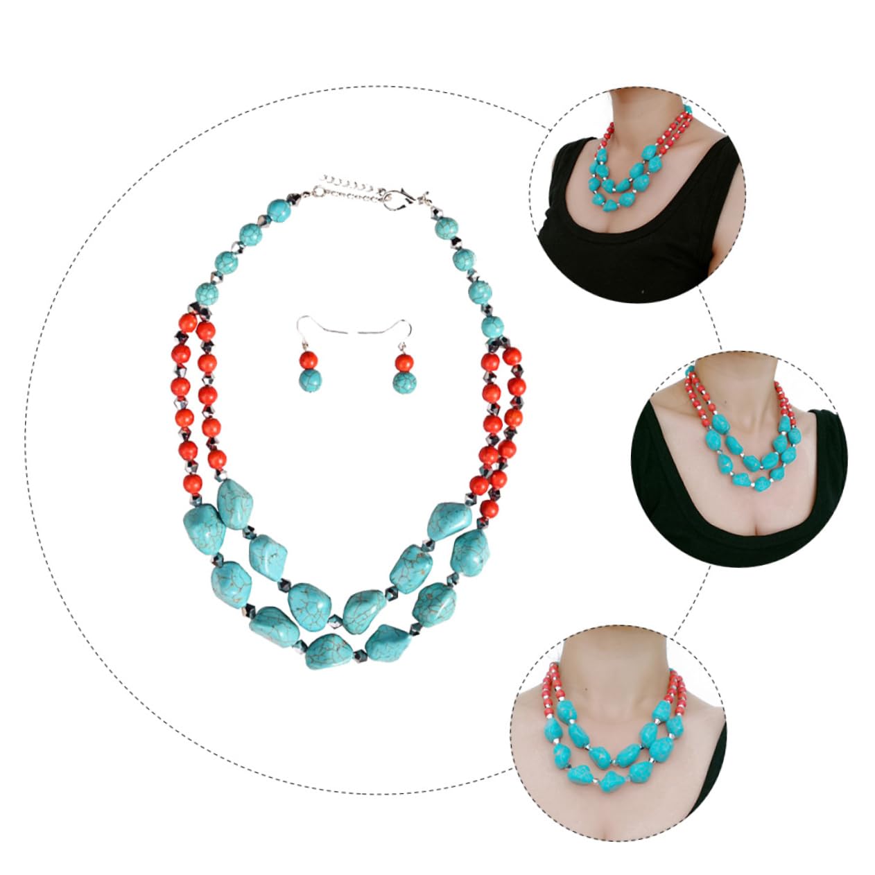 necklace Naszyjnik Turkusowa Biżuteria dla Kobiet Perłowe Kolczyki necklace