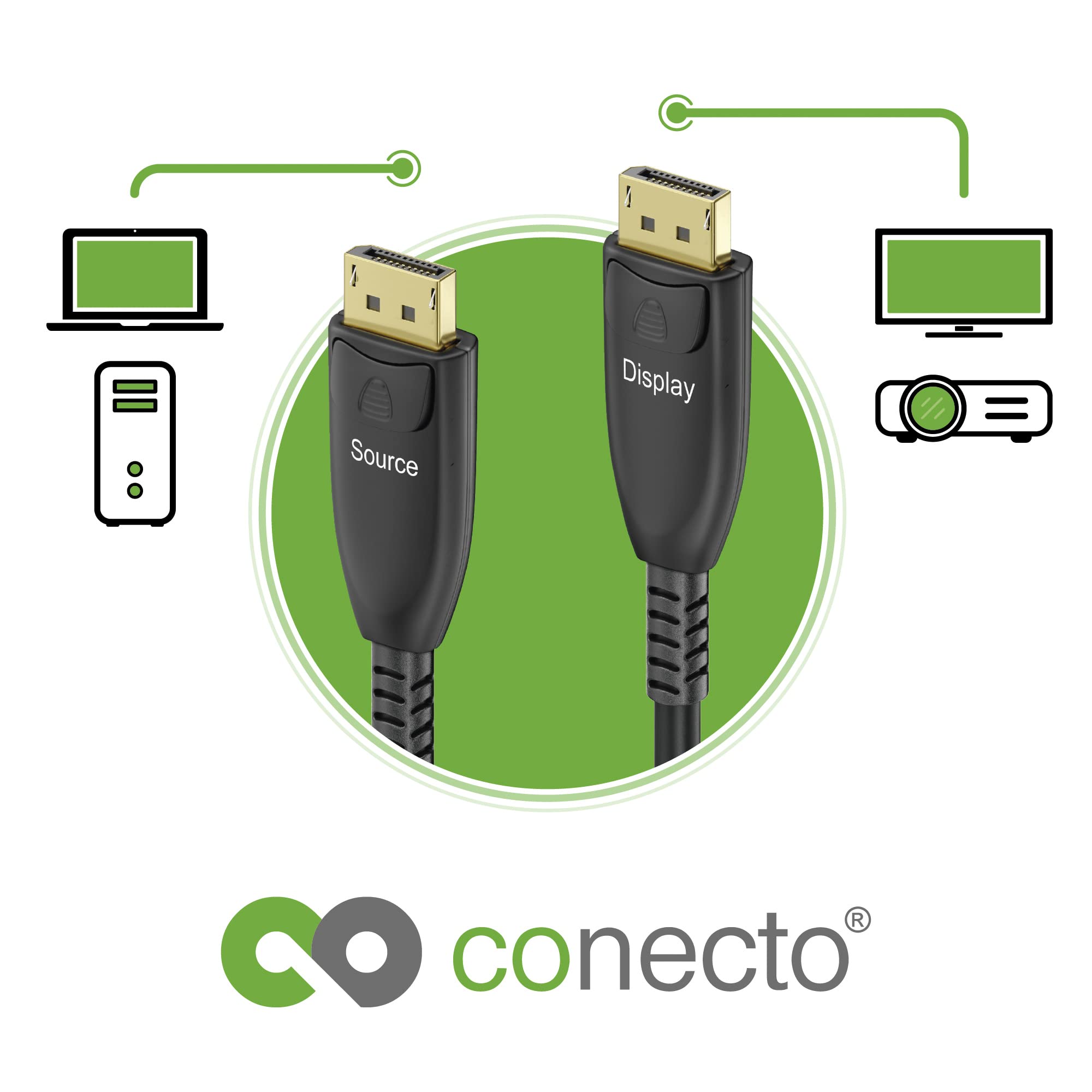 conecto DisplayPort 8K Glasfaser Premium AOC Extender Kabel, Hybridkabel (Glasfaser/Kupfer), schwarz, 50m