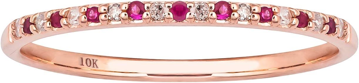 10k Rose Gold Genuine Ruby and Diamond Petite Stackable Band
