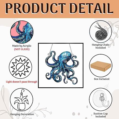 Miniatura 6 de Adornos de pulpo azul para colgar en la ventana, regalos de pulpo azul para mujeres y hombres, decoración de Navidad para el hogar, cocina,