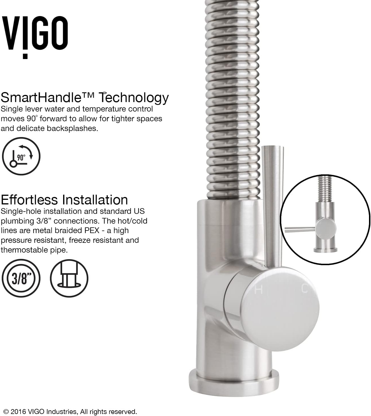 VIGO Brant 19'' H Single Handle Pull-Down Sprayer Kitchen Faucet in Stainless Steel-VG02003ST