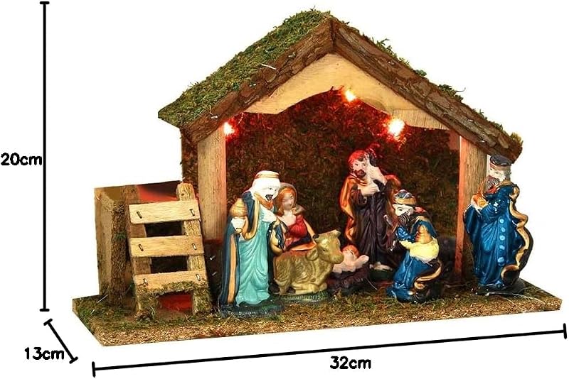 FEERIC LIGHTS & CHRISTMAS Porcelán Betlehem LED Világítással - 3 az 1-ben Karácsonyi Dekoráció 7 Figurával