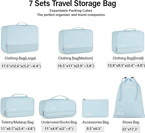Miniatura 2 de Hanke 7 juegos de cubos de embalaje para viajes, bolsas organizadoras de viaje, organizadores de embalaje expandibles compresibles