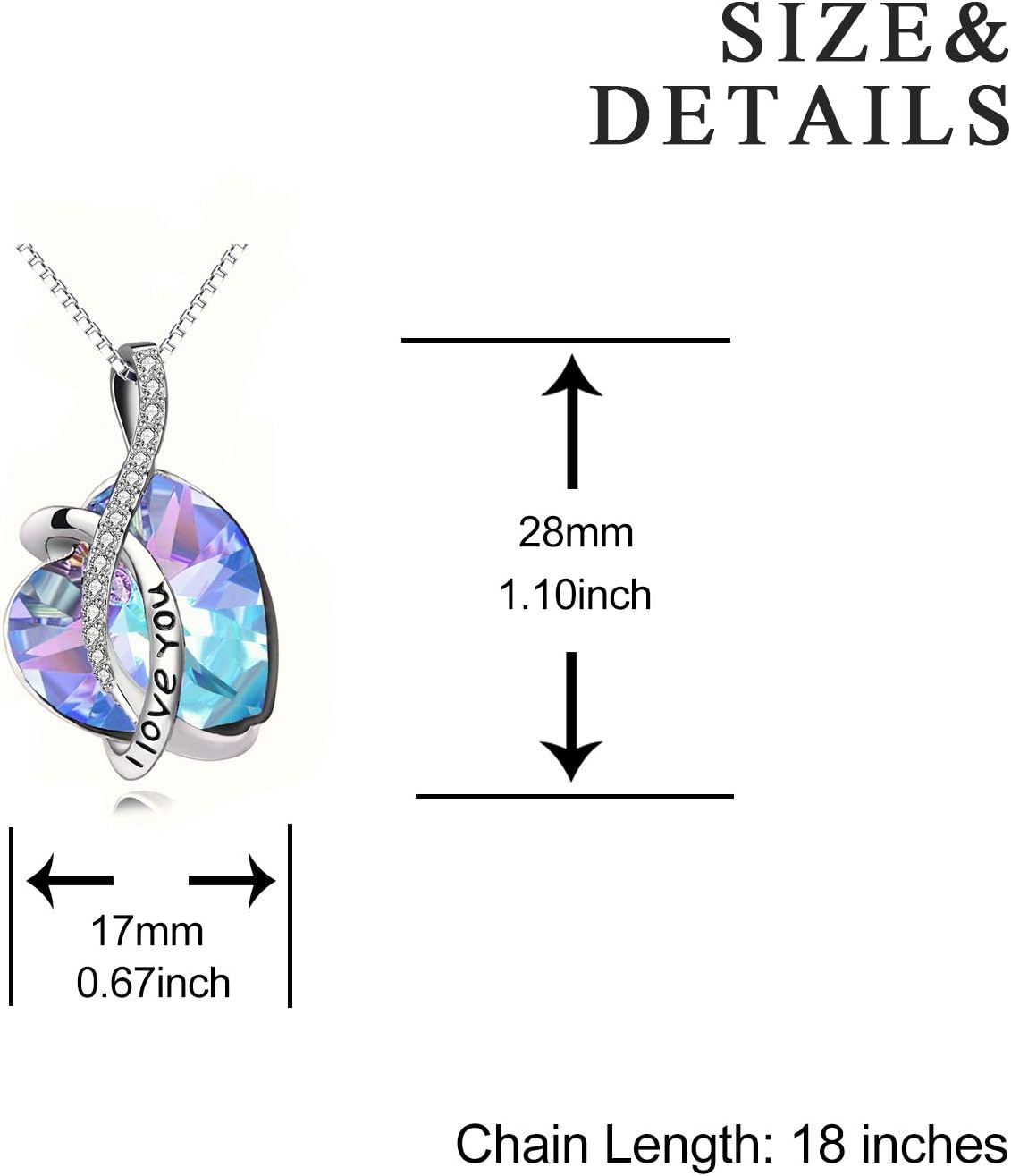 AOBOCO I Love You Sterling Silver 12 Birthstone Heart Pendant Necklace Embellished with Crystals from Austria, Mother's Day Anniversary Birthday Jewelry Christmas Gifts for Women Grandma Nana - Image 4