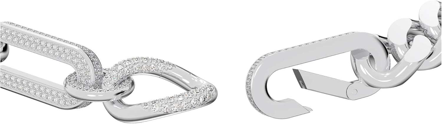 Swarovski Dextera necklace, Pavé, Statement, Mixed links, White, Rhodium plated