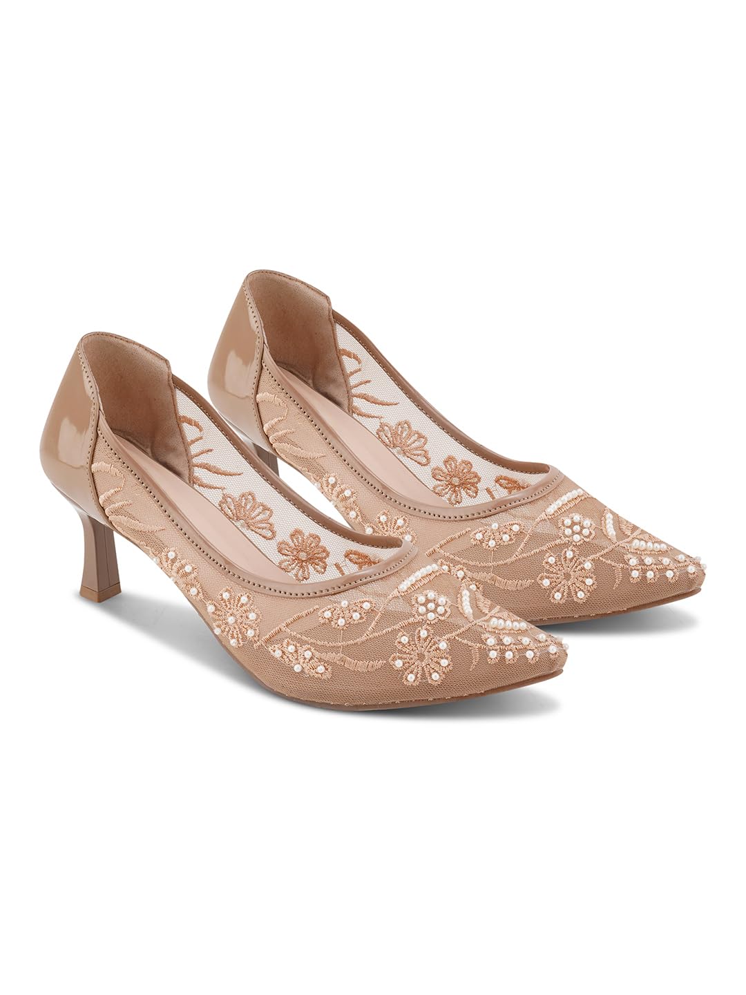 silverarrow womens Lovelle Embroidered Kitten Heels for Women | Elegant Mesh Dress Shoes with Floral Detailing-picture-52