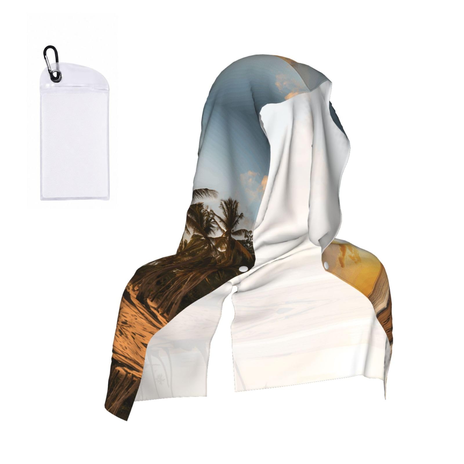 WXWJSHMGC Sunset Hawaiian Palm Tree Print Cooling Hoodie Towel, Cooling Towels For Neck And Face Sun Protection Instant Cool Hoodie(Sport/Camping/Work Out/Hot Weather)