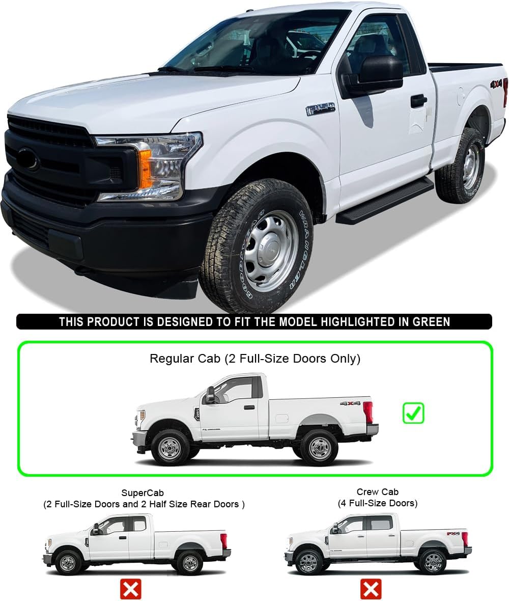 HD Ridez Running Board 6" Black Compatible with Ford F150 2015-2026 Regular Cab & F-250 F-350 Super Duty 2017-2026 (Nerf Bar Side Steps Side Bars)