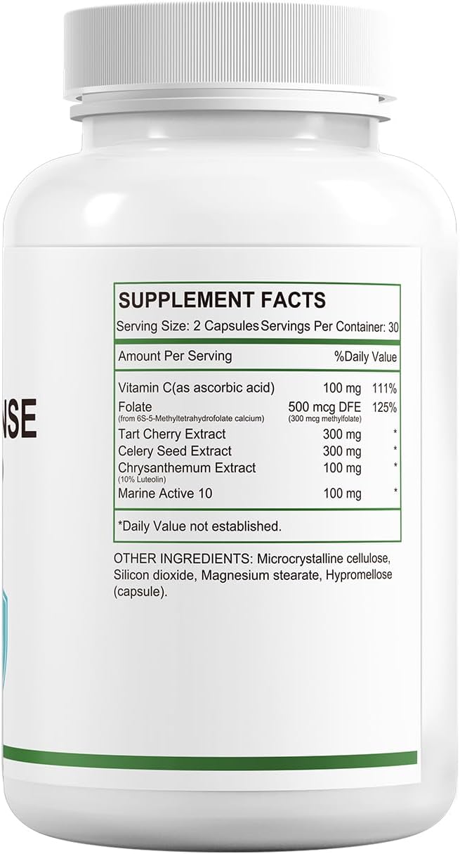HUJ Total Cleanse Uric Acid - Uric Acid Cleanse Supplement - with Tart Cherry, Celery Seed, Marine Active 10 and Chrysanthemum Extract - Supports Joint and Kidney Health* - 60 Capsules - Image 2