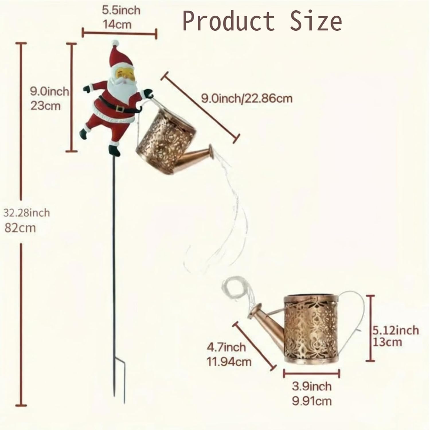 Christmas Santa Solar Kettle Lights,Multi-Color LED Santa Solar Kettle Garden Lights,Solar Powered Christmas Claus Solar Kettle Lights for Pathway,Yard,and Lawn Decoration (Warm White+Colored Lights)