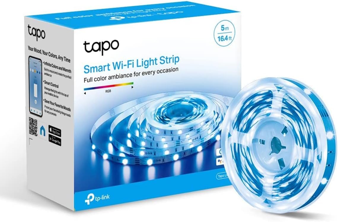 TP-Link Tapo Smart LED Light Strip, 16M RGB Colors, Sync-to-Sound, 16.4ft, Wi-Fi LED Lights Works w/Alexa & Google Assistant, Trimmable, No Hub Required, 2-Year Warranty (Tapo L900-5)