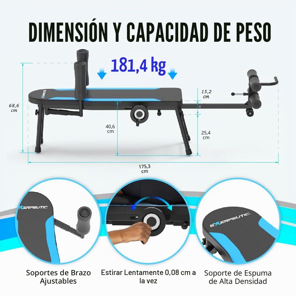 Exerpeutic Dispositivo de tracción de inversión Alternativo, Mesa de tracción Lumbar, estirador de Espalda para aliviar el Dolor de Espalda Baja sin Estar Boca Abajo, Capacidad de Peso de 350 Libras