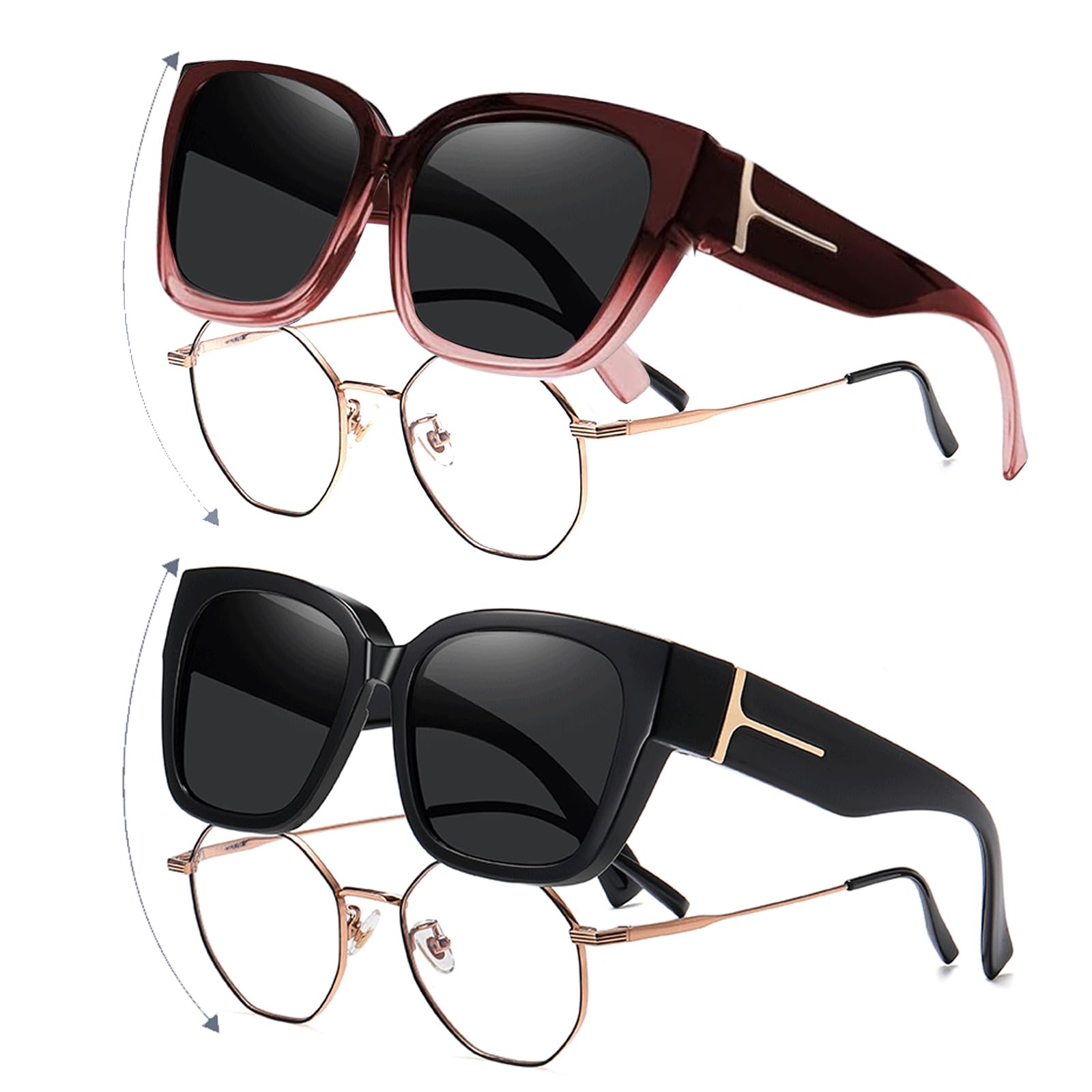 2 Pack Polarisierte Überzieh Sonnenbrille Herren und Damen, Sonnenbrille für Brillenträger, sonnenbrille für üBer Die Brille, UV400 Schutz Übergroß, Ultra Leicht Fahren Angeln