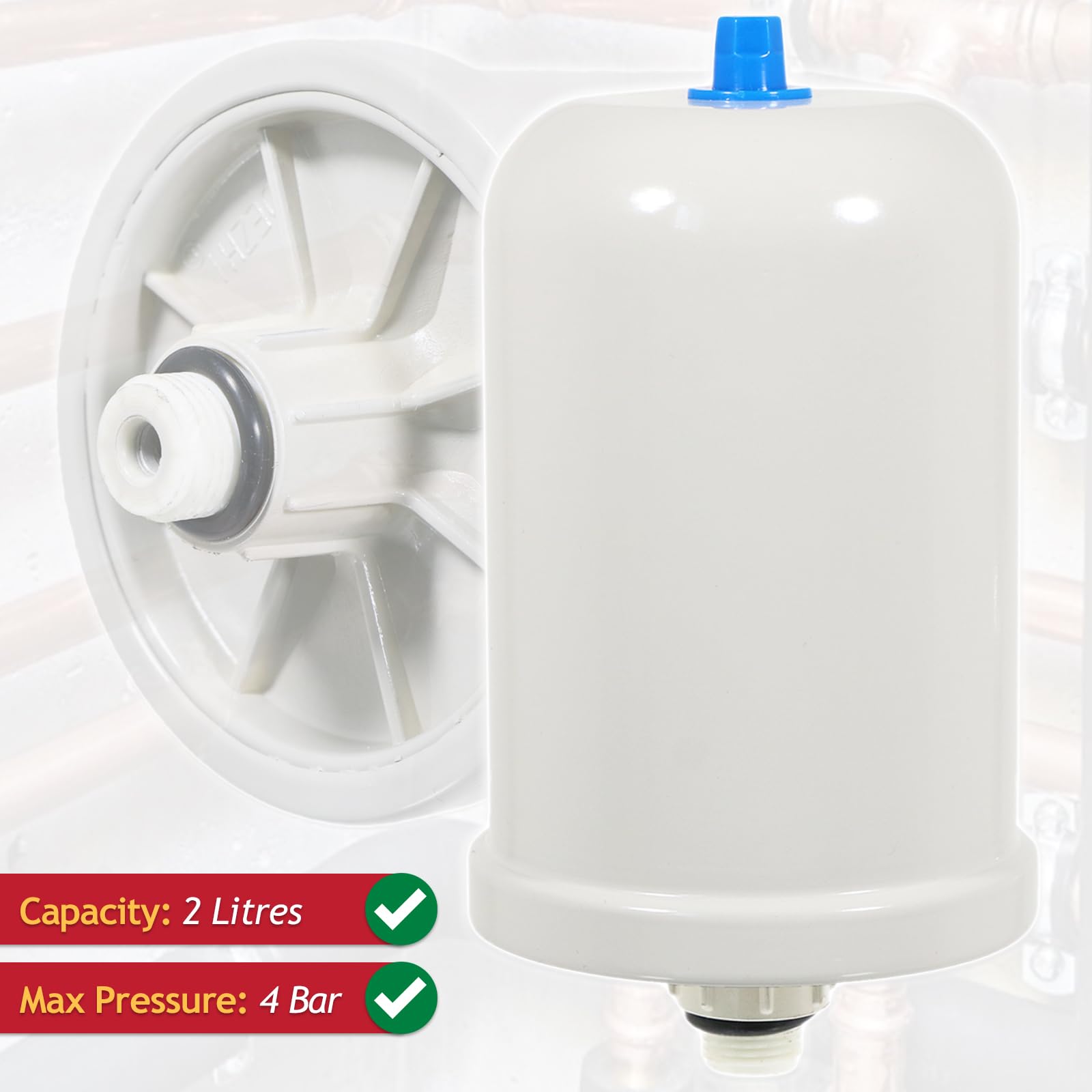 SPARES2GO Trinkwasser-Ausdehnungsgefäß, 2 Liter, 4 bar, 1,27 cm BSP-Stecker, Mini-Drucktank