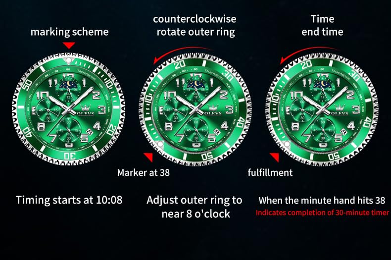 Relojes OLEVS para hombre, cronógrafo, lujosos, de acero inoxidable, impermeables, para hombre, calendario de negocios luminoso con fase lunar, calendario empresarial, azul, negro, verde, dorado y esfera