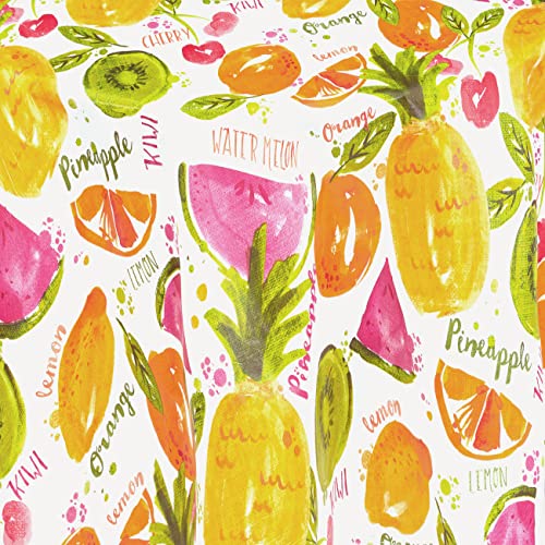 Newbridge Fresh Fruits Vinyl Flannel Backed Tablecloth, Bold And Colorful Tropical Fruit Pattern Waterproof Patio, Bbq, Indoor Outdoor Tablecloth Tablecloth, 70 Inch Round #TOP6