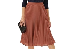 Women's High Elastic Waist Pleated Chiffon Midi Skirt