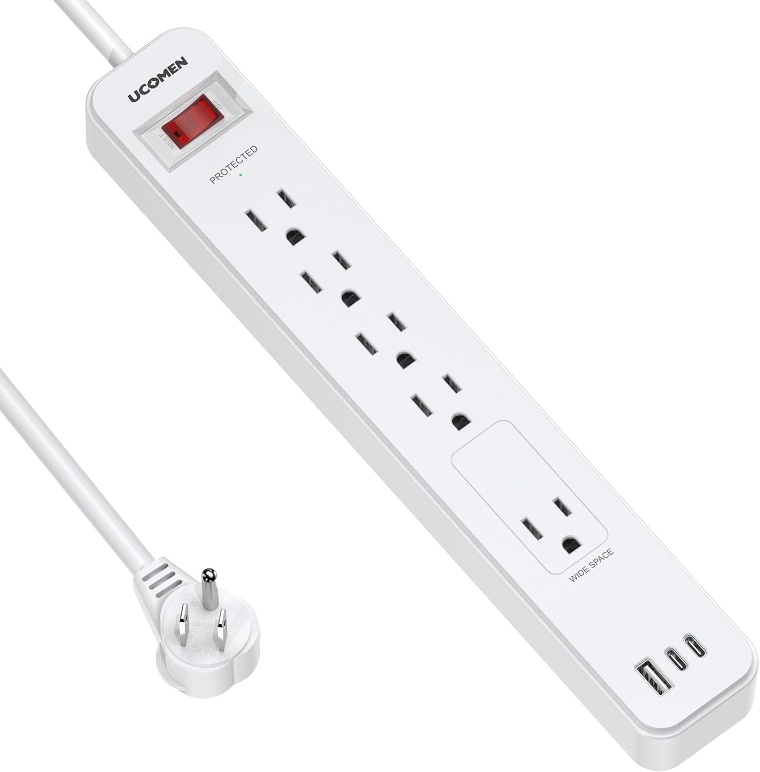 UCOMEN Surge Protector Power Strip with 5 Outlets, 20W USB C and USB A Ports, 5ft Extension Cord, 1680 Joule, Wall Mountable for Home Office Dorm Room