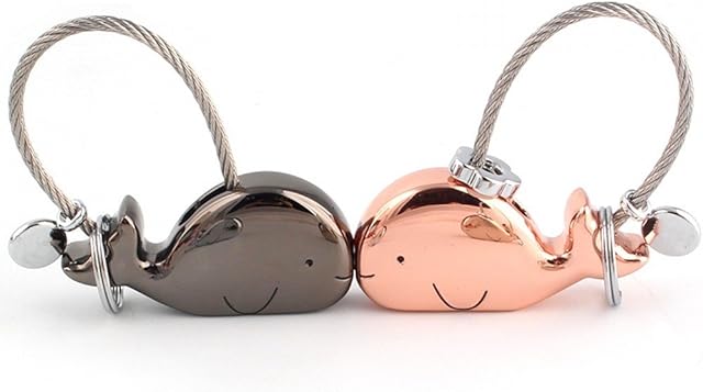 Joykey Keychain 1 Pair Whale Shape Couple Keyring with Magnetic Mouth,Christmas Gift for Girlfriend Lover, Zinc Alloy Shiny Black&Rose Gold