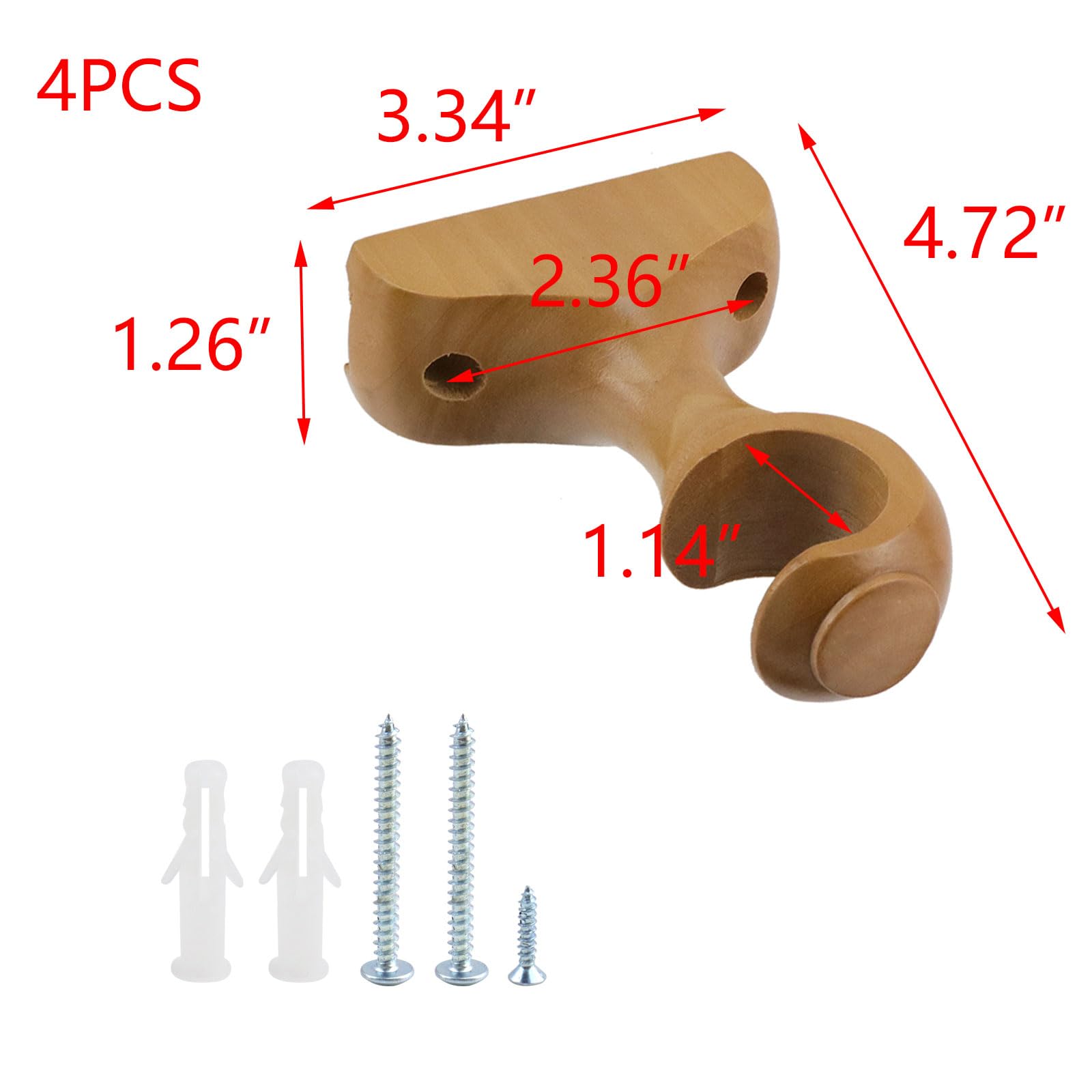 T Tulead Lot de 4 supports de tringle à rideaux en bois avec vis (couleur bois)