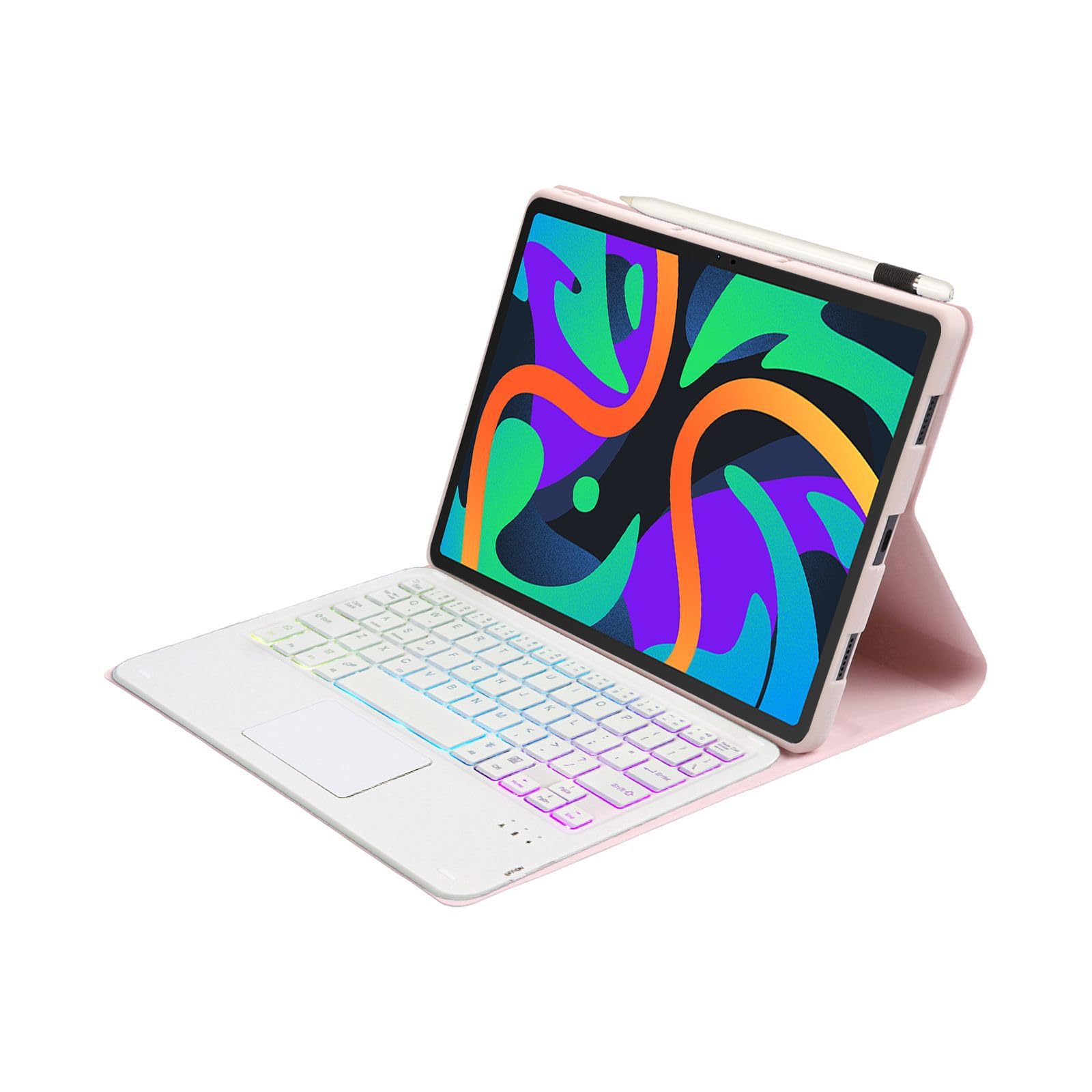 Etui z Klawiaturą do Lenovo Tab M10 FHD Plus (2. generacji) 10,3" (TB-X606F/TB-X606X), 7 Kolorów Podświetlenia, Magnetyczna Odłączana Bezprzewodowa Klawiatura Bluetooth z Myszą,Pink