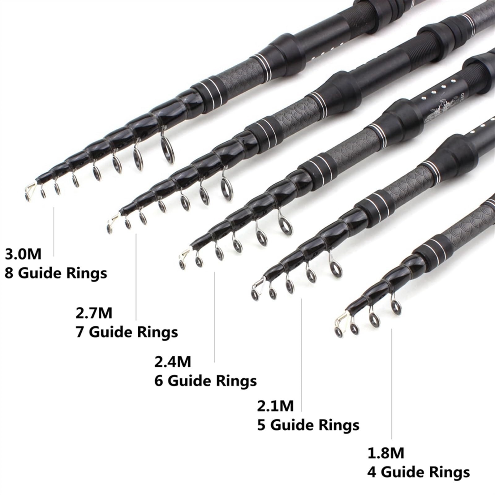 Zestaw muchowy Węglowa wędka teleskopowa Przenośna wędka spinningowa i kołowrotki Wielofunkcyjny zestaw Zestaw narzędzi wędkarskich (Color : Black Metal Handle, Size : 2.4m)