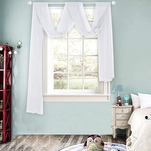 HUTO Cenefa blanca transparente para ventana para habitación de niñas, cortina de gasa suave, toldo de cama, 1 panel de 52 x 144 pulgadas de largo