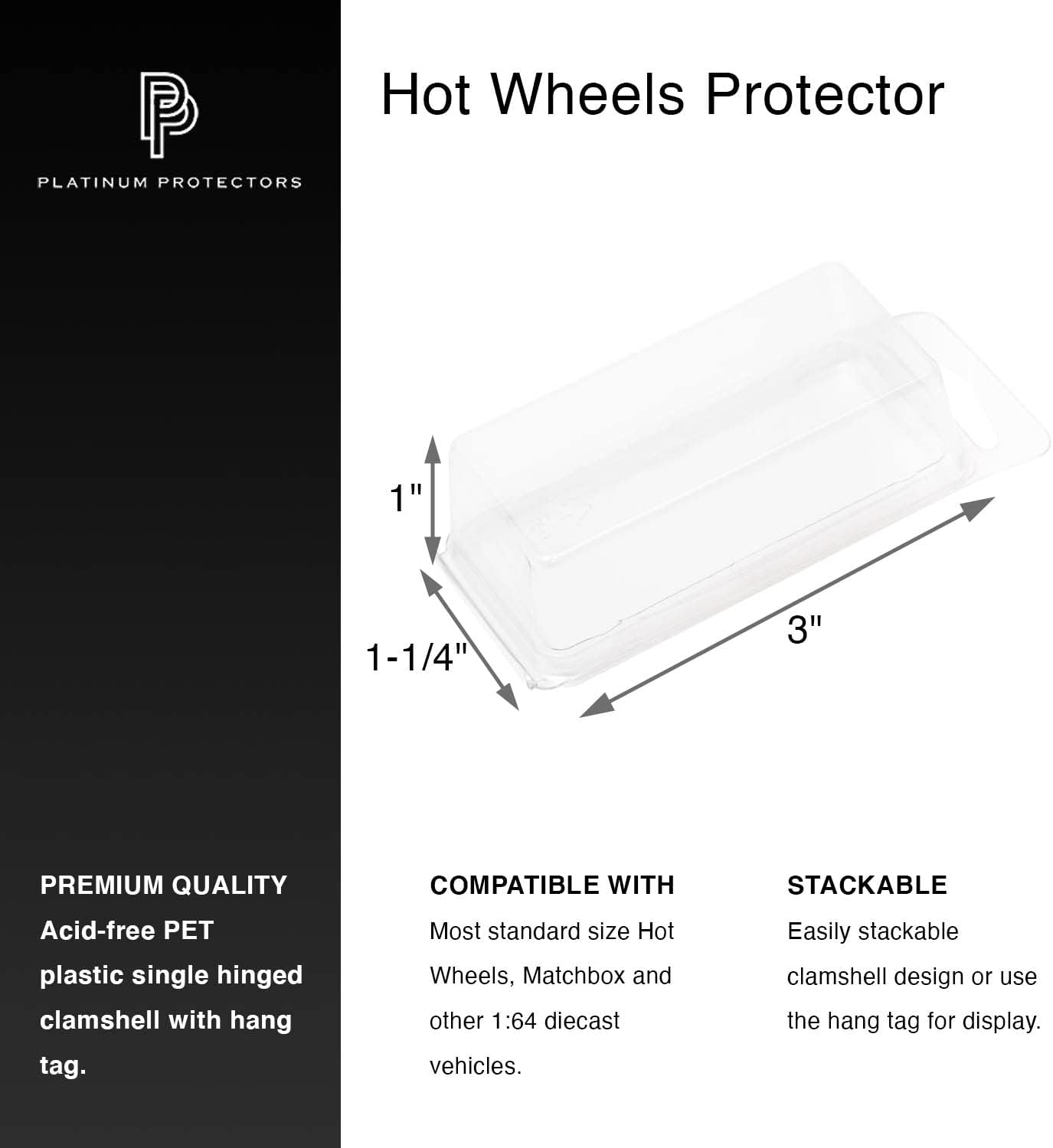 Platinum Protectors Clamshell Case for Loose Hot Wheels and Matchbox Cars (50 Pack)