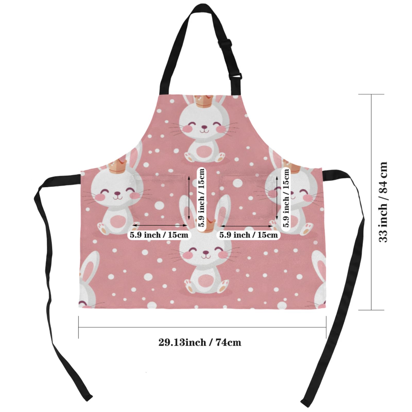 Aglebo Cute Rabbit Dots Chef Apron with Pockets Adjustable Shoulder Strap Waterproof Cooking Apron for Kitchen Baking Gardening Pottery Painting