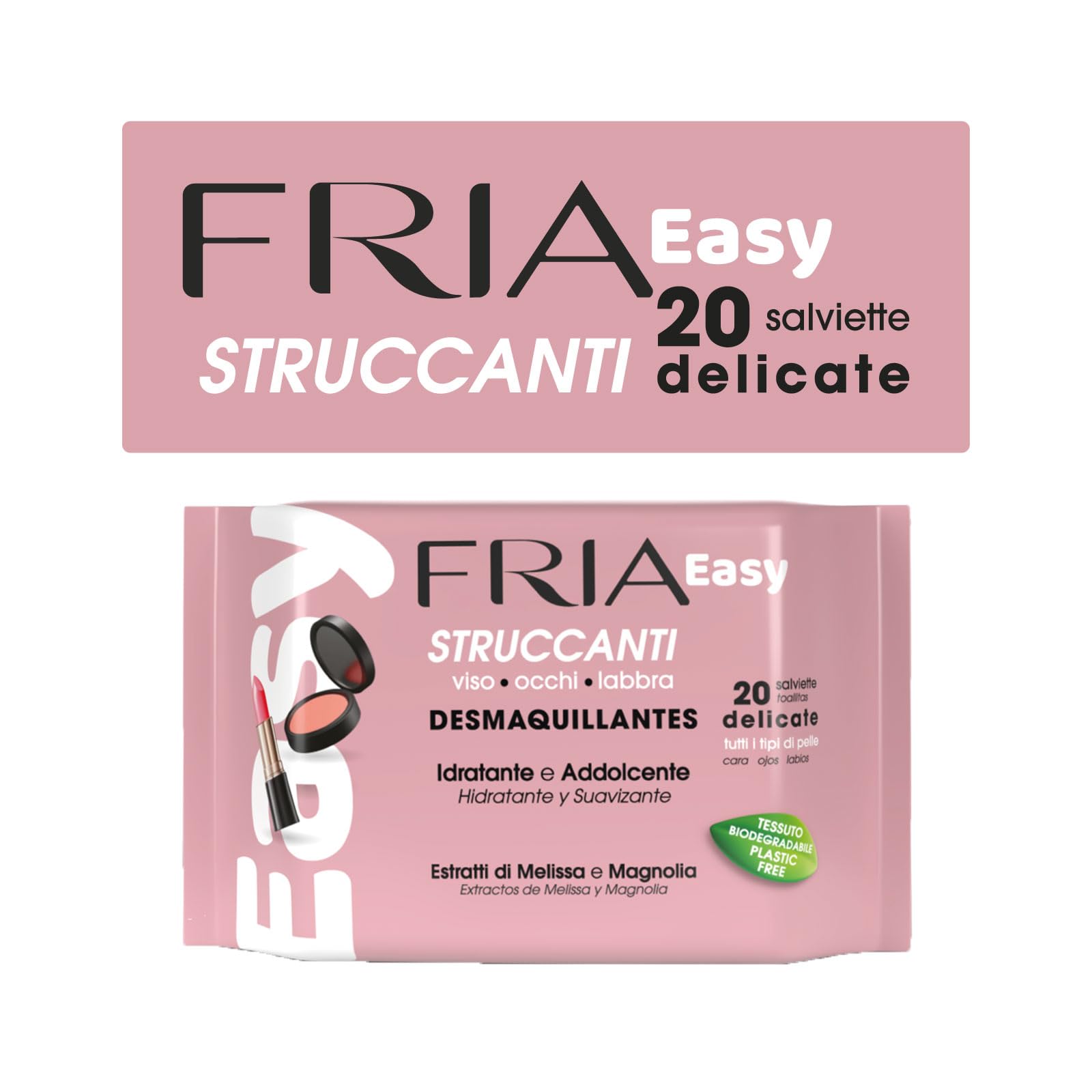 Fria Easy Salviette Struccanti, con Estratti di Melissa e Magnolia ad Effetto Idratante e Addolcente sulla Pelle, Dermatologicamente Testate, Confezione da 20 Salviette