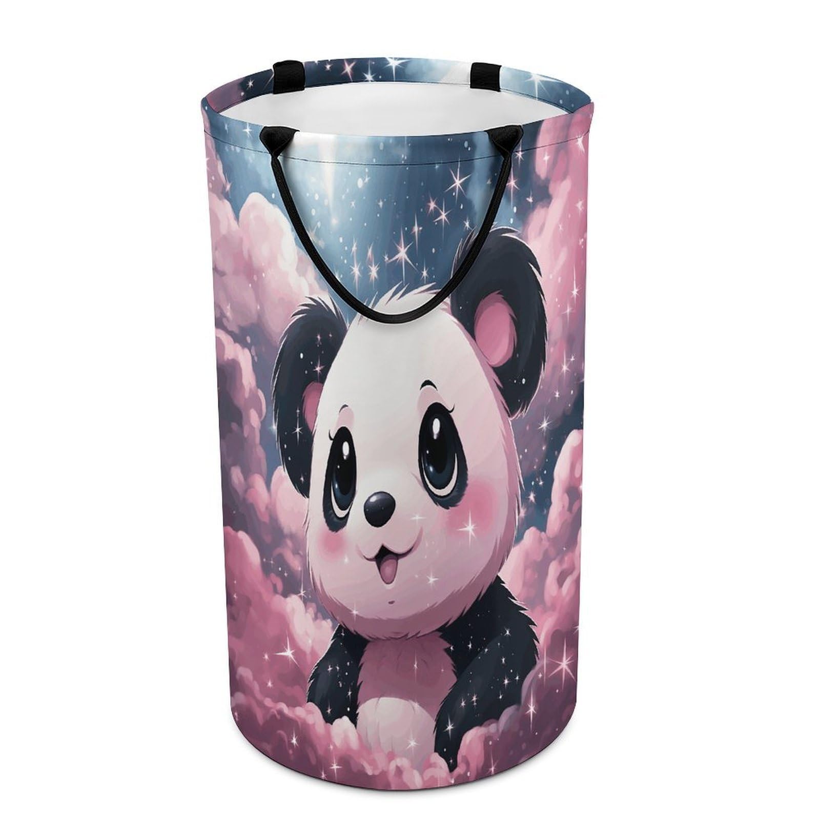 Pink Panda Laundry Hamper Waterproof Polyester Laundry Baskets Collapsible Dirty Clothes Storage Basket Clothes Hampers with Sturdy Handles for Travel Bedroom