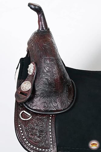 Vista 11 de HILASON Western Horse Treeless Trail Barrel Saddle American Leather Tan Horse Saddle Western Saddle Treeless Saddle Saddle for Horses Negro