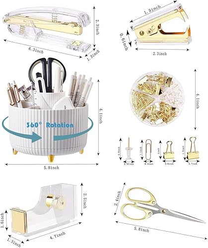 Miniatura 2 de Gawsey Organizadores y accesorios de escritorio, juego de 7 piezas con soporte giratorio de 360 grados, grapadora acrílica, soporte para cinta,