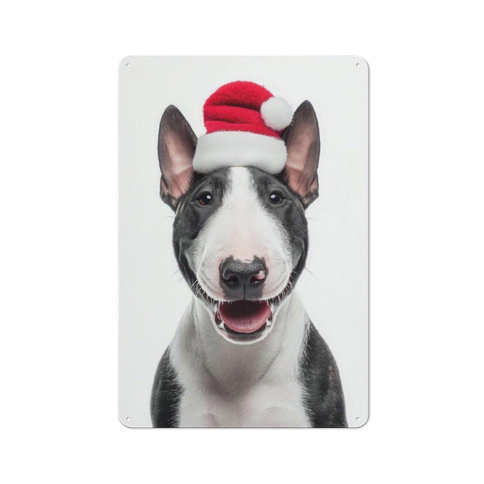 Junmoney Festive Miniature Bull Terrier With Santa Hat Rustic Tin Sign 30X20cm Featuring For Bar Or Restaurant, A Housewarming Gift For Bar Decor Enthusiasts