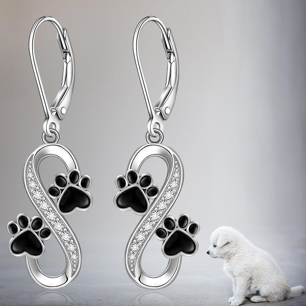 Paw Print Earrings Infinity Dog Paw Earrings for Women Sterling Silver Black Puppy Cat Paw Dangle Leverback Jewelry Valentines Mothers Day Christmas Gifts - Image 7