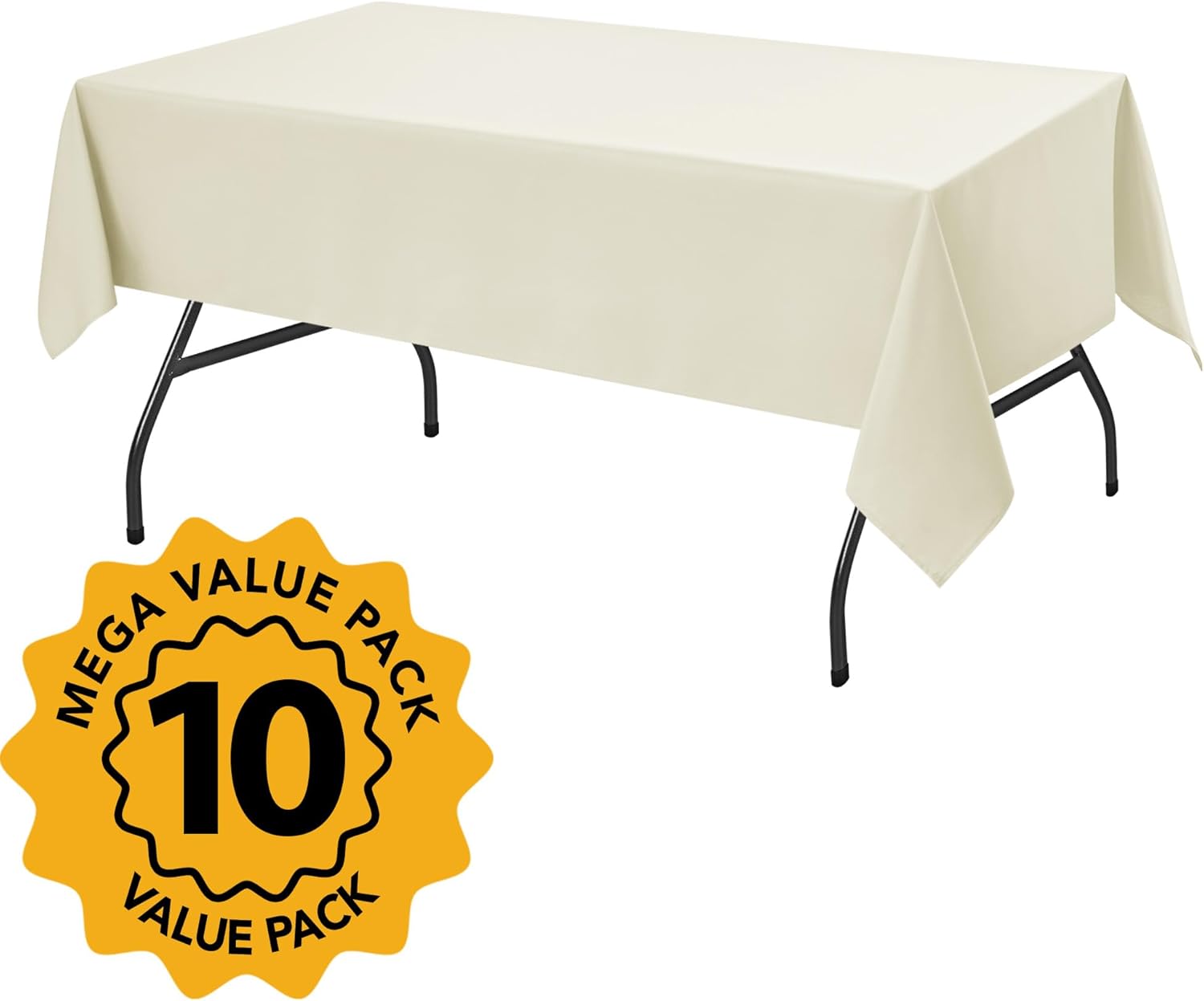 10-Pack Ivory Tablecloths for Rectangle Tables, 60 x 102 Inches, Stain-Resistant Polyester Fabric for 6 Foot Tables - Washable Table Covers for Weddings, Banquets, Birthday Parties, Events