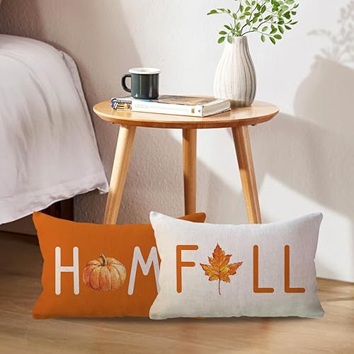 Miniatura 4 de ULOVE LOVE YOURSELF Fundas de almohada de otoño de calabaza para el hogar, diseño de calabazahoja de arce, decoración otoñal para sofá lumbar, 12 x