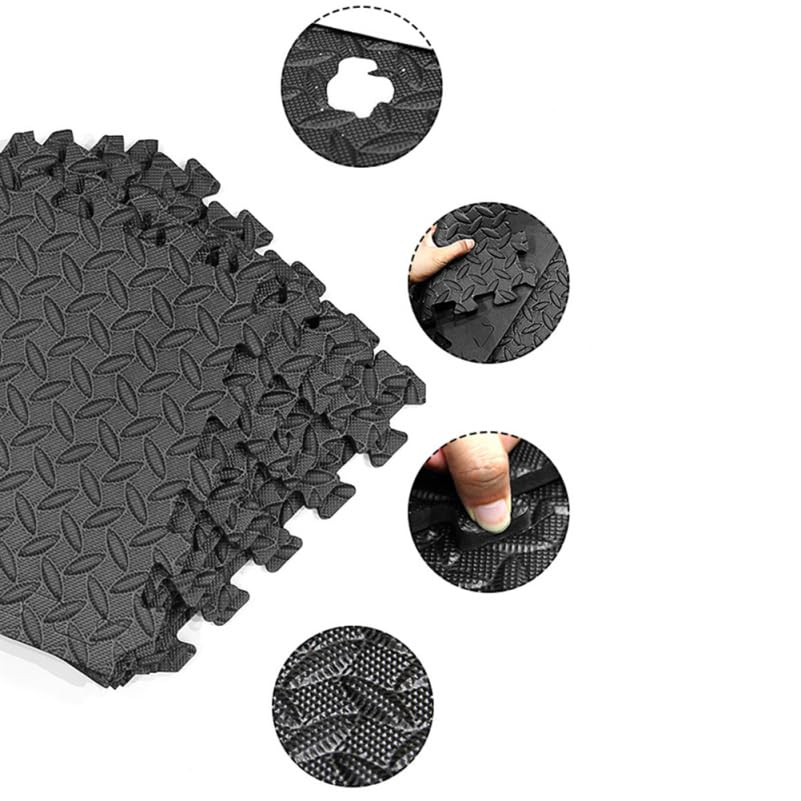 ibasenice Tapetes de Piso Interbloqueables con Textura de Hoja 6 Piezas Alfombrillas de Espuma EVA con 12 Tiras de Borde 30x30 cm Almohadillas Acolchonadas para Gimnasio Yoga Baile Hogar miniatura 6
