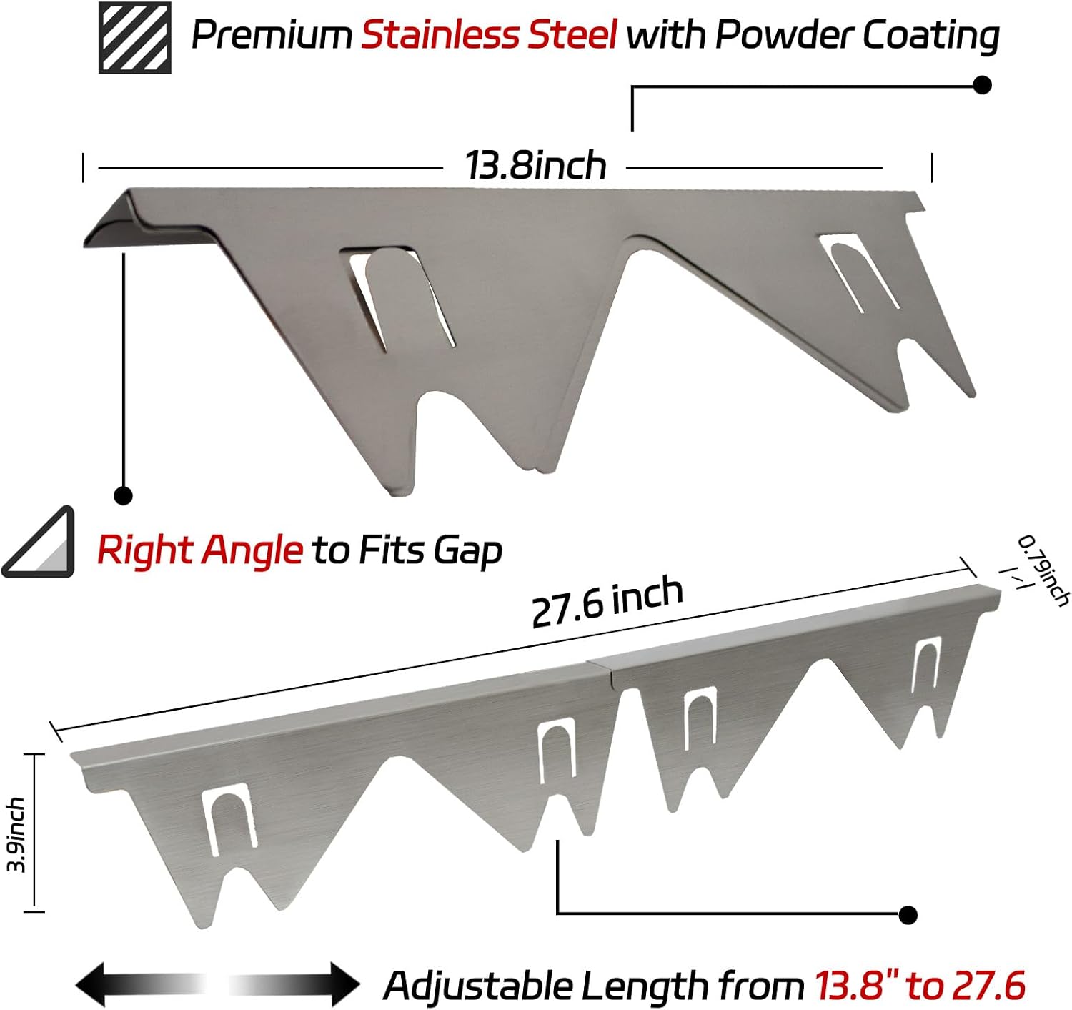 Stainless Steel Stove Counter Gap Cover (2 Pack), Oven Gap Filler, Stove Gap Filler for Kitchen, Range Trim Kit, Easy Clean with Heat Resistant, Adjustable Length 13.8” to 27.6” 1