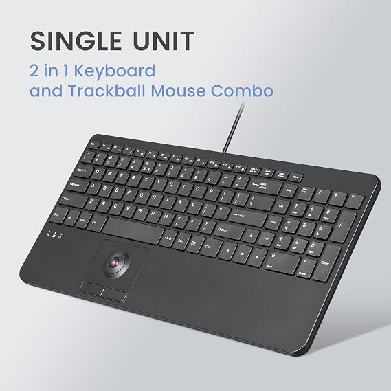 Perixx PERIBOARD-538 US Wired Compact USB Keyboard with Trackball - X-Type Scissor Key - 15.63x7.8x1.46 397x198x37mm - Built-in 2 USB Hubs - Black