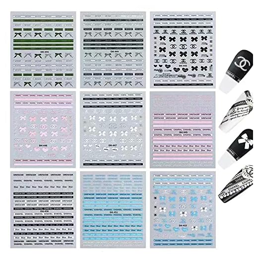 Gsebr Luxury Nail Stickers Decals 3D Self Adhesive Bow Nail Decals Luxury Nail Art Design Designer Nail Stickers for Women Girls Nail Decorations 10 Sheets