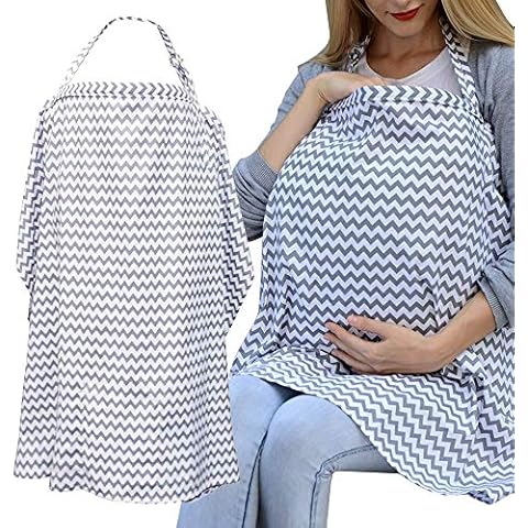 Auranso Breastfeeding Cover Infinity Nursing Cover Scarf with Pockets, Breathable Cotton Mums Breastfeeding Apron Shawl Baby Car Seat Cover Baby Swaddle Blanket Grey Cover