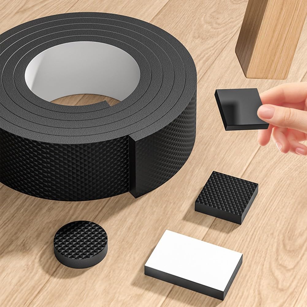 6mm Anti-Slip Furniture Pads EVA Foam Roll for Chair Legs Table Feet, Noise Reduction Floor Protectors, Customizable Black Strip toScratches and Sliding