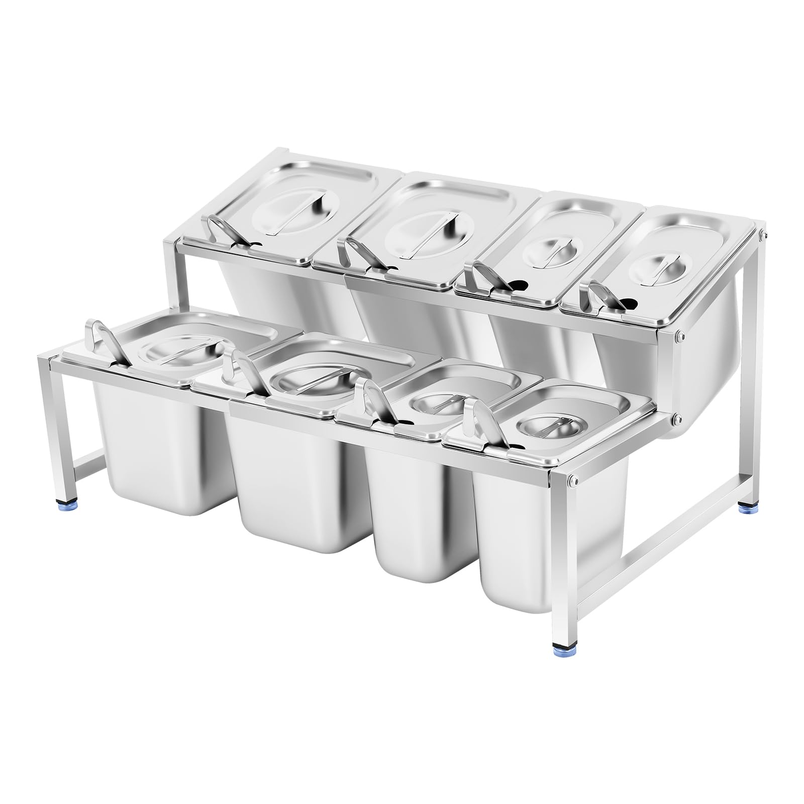 Recipiente para ingredientes para pizza de acero inoxidable | Especiero extensible ajustable con 8 compartimentos, 8 cucharas y tapas, recipiente para cocina, restaurante